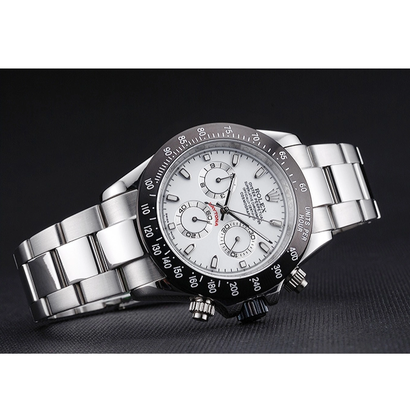 AAA Replica Watches Stainless Daytona Black Enameled Steel Rolex White Dial 0730